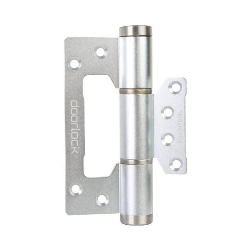 Дверная петля карточная с доводчиком DOORLOCK H60/HYD/AL Silver серебристая, без врезки, комплект из 2 шт., 2 скорости закрывания, ФОП фиксация в открытом положении.
