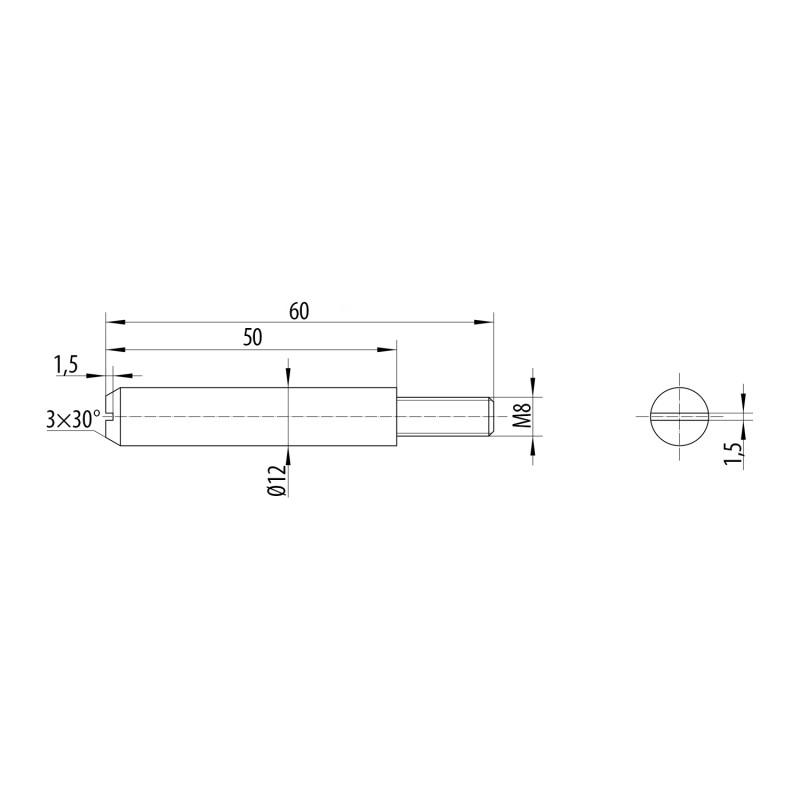 Шток для шпингалета DL 1260/50/M8, общая длина 60мм, резьба М8
