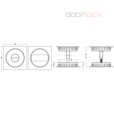Замок дверной для раздвижной двери с квадратной поворотной кнопкой Bonaiti G500T mod.H21, сатинированный хром