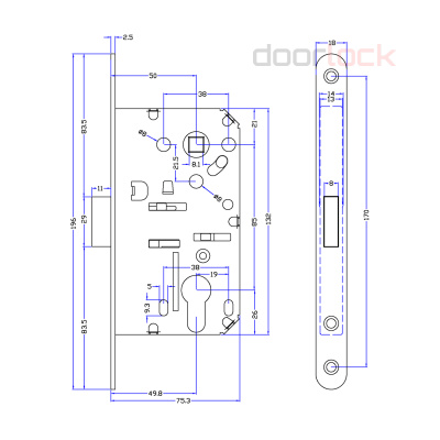 Замок дверной BONAITI B-Forty PZ85мм с магнитной защелкой, цилиндровый, матовый хром