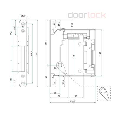 Корпус замка со скрытой ручкой Bonaiti B NO-HA WC с магнитной защелкой
